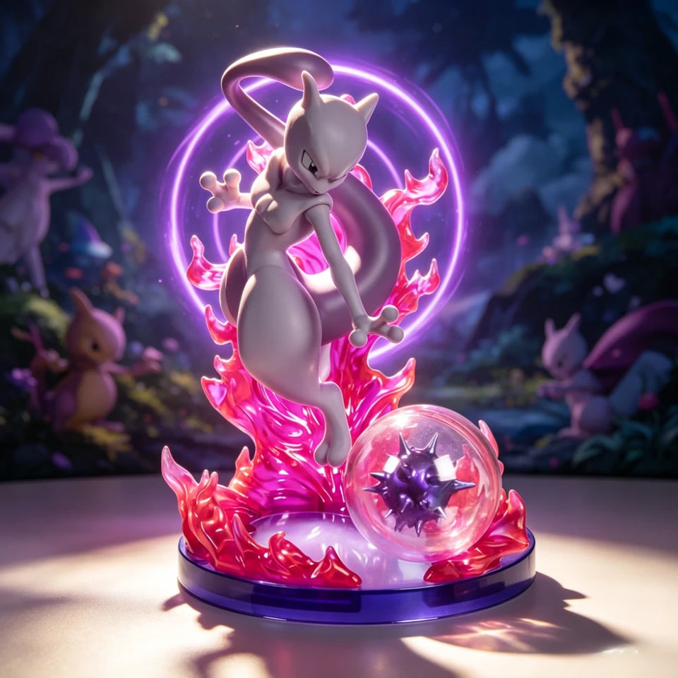 Pokémon Mewtwo LED Diorama Statue - Glowing Psychic Energy & Shadow Ball Action Figure - Collectible Anime Desk Statue & Gaming Setup Display - 15CM
