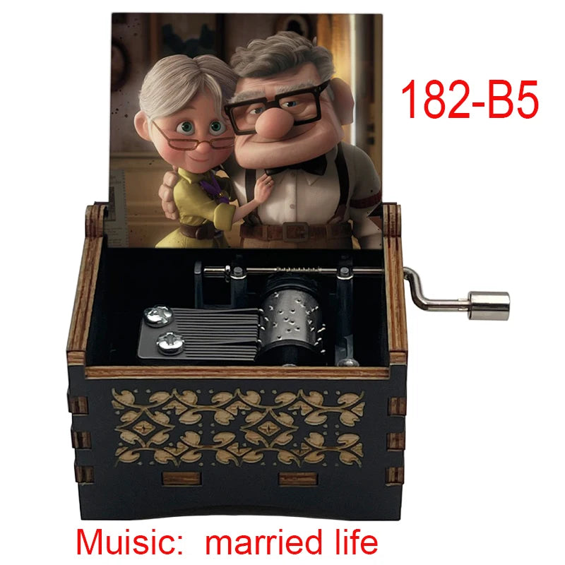 Disney-Pixar "Up" Hand-Crank Wooden Music Box - Married Life Theme Melody - Laser-Engraved Carl & Ellie Keepsake - Heartwarming Anniversary & Adventure Gift