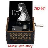 "Love Story" Hand-Crank Wooden Music Box - Taylor Swift Inspired Fan Souvenir - Laser-Engraved Portrait & Classic Lyric Motif - Premium Musical Keepsake Gift