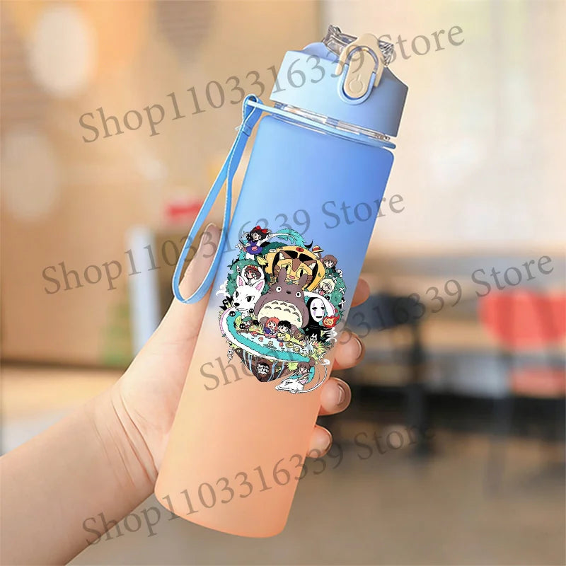 Cute Anime Forest Spirit Water Bottle - Premium Frosted Pastel Gradient Leakproof Drinkware - Kawaii Fantastic Creatures Flip-Top Sport Flask with Strap - Aesthetic Manga Fan Gift for School, Gym & Travel
