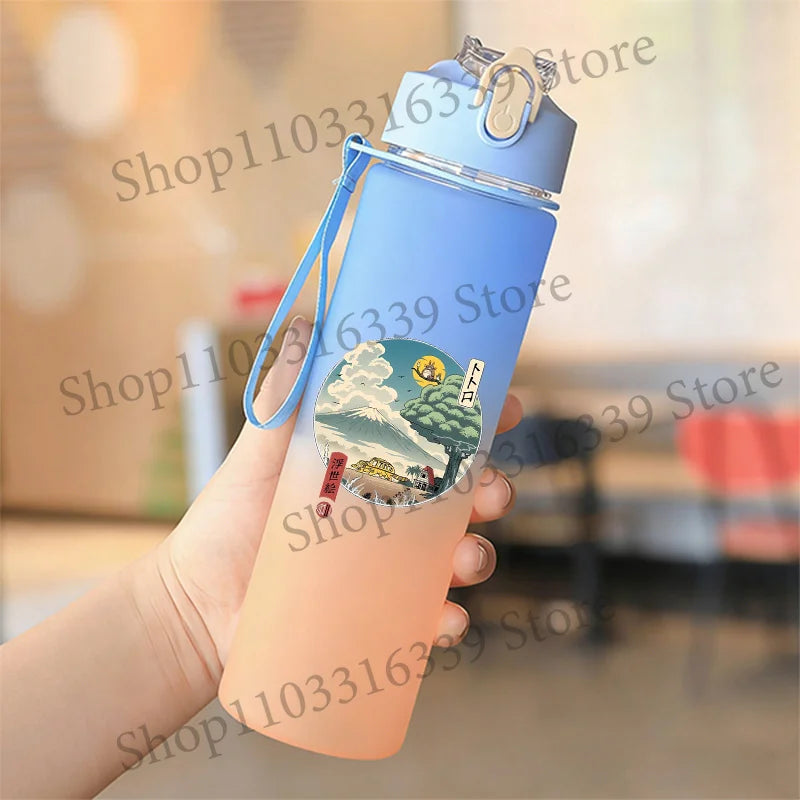 Cute Anime Forest Spirit Water Bottle - Premium Frosted Pastel Gradient Leakproof Drinkware - Kawaii Fantastic Creatures Flip-Top Sport Flask with Strap - Aesthetic Manga Fan Gift for School, Gym & Travel