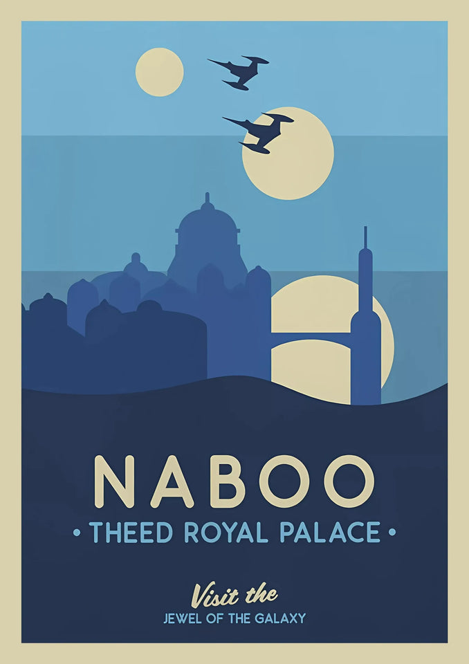 Star Wars Travel Poster Canvas Wall Art - Vintage Retro Planet Prints - Minimalist Sci-Fi Movie Decor for Home, Office, or Game Room - Naboo, Mustafar & Endor Editions