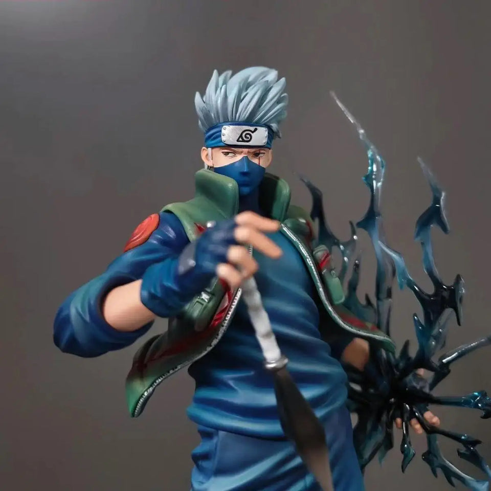 Premium Anime Copy Ninja Collectible Statue - High-Detail Leaf Village Sensei Action Figure - Elite Lightning Style PVC Figure with Dark Chakra Aura Effect & Terrain Base - Gift for Manga Fans, PC Setup & Shelf Display - (25C