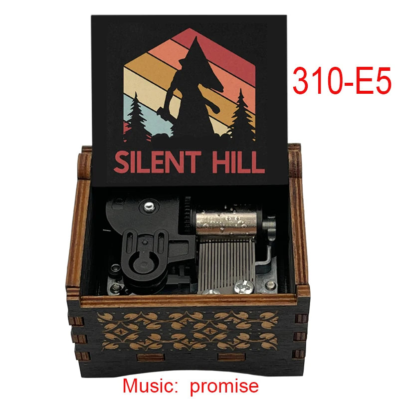 Silent Hill Hand-Crank Wooden Music Box - "Promise (Reprise)" Theme - Pyramid Head Laser-Engraved Keepsake - Gothic Horror Gaming Collectible - Psychological Horror Movie Merchandise