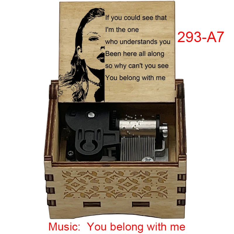 "You Belong With Me" Hand-Crank Wooden Music Box - Taylor Swift Inspired Fan Souvenir - Laser-Engraved Lyrics & Portrait - Limited Edition Musical Keepsake Gift