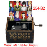 Anime Axis Powers Wooden Music Box - Vintage Hand-Crank Engraved Wooden Musical Toy - Retro Axis & Allies Character Art Print Musicbox - Collectible Nostalgic Fan Gift for Birthday & Room Display