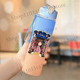 Cute Anime Forest Spirit Water Bottle - Premium Frosted Pastel Gradient Leakproof Drinkware - Kawaii Fantastic Creatures Flip-Top Sport Flask with Strap - Aesthetic Manga Fan Gift for School, Gym & Travel