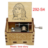 "Love Story" Hand-Crank Wooden Music Box - Taylor Swift Inspired Fan Souvenir - Laser-Engraved Portrait & Classic Lyric Motif - Premium Musical Keepsake Gift