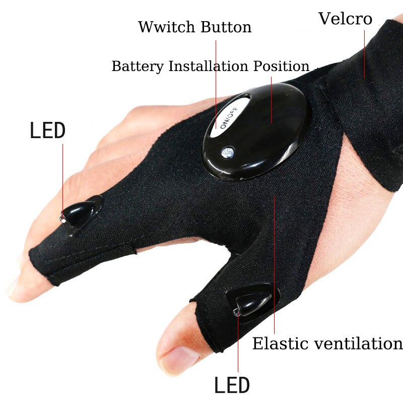 Fingerless LED Flashlight Gloves