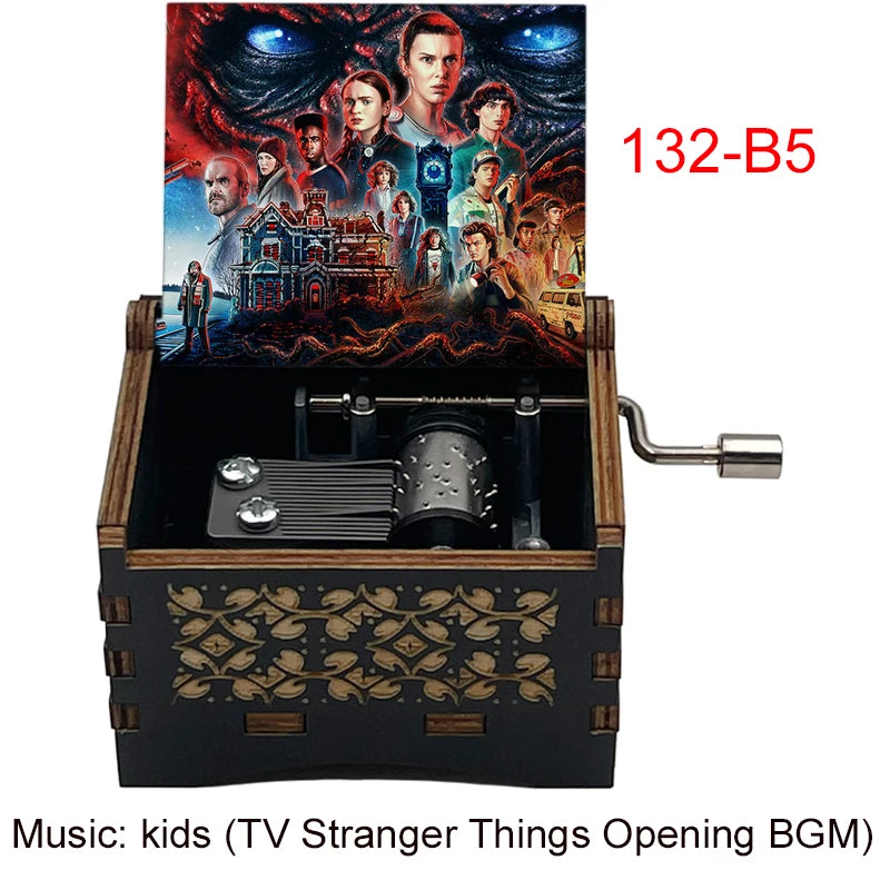 Stranger Things Alphabet Wall Hand-Crank Music Box - Vintage Laser-Engraved Wooden Keepsake - Classic Sci-Fi Mystery Movie Souvenir & Collector’s Gift