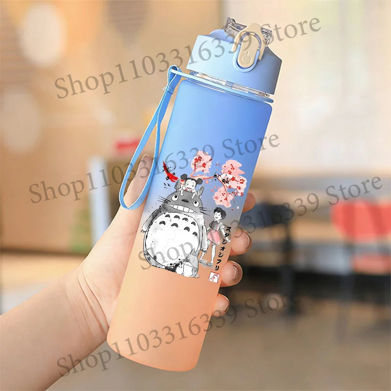 Cute Anime Forest Spirit Water Bottle - Premium Frosted Pastel Gradient Leakproof Drinkware - Kawaii Fantastic Creatures Flip-Top Sport Flask with Strap - Aesthetic Manga Fan Gift for School, Gym & Travel