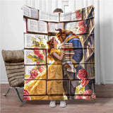 Beauty and the Beast Stained Glass Throw Blanket - Enchanted Rose & Library Fleece - Ultra-Soft Disney Wedding Gift - Belle & Prince Adam Romantic Bedroom Decor - Tale as Old as Time Reversible Couch Cover