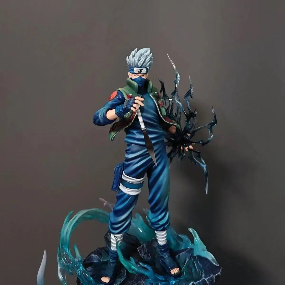 Premium Anime Copy Ninja Collectible Statue - High-Detail Leaf Village Sensei Action Figure - Elite Lightning Style PVC Figure with Dark Chakra Aura Effect & Terrain Base - Gift for Manga Fans, PC Setup & Shelf Display - (25C