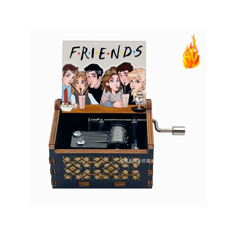 Friends TV Show Hand-Crank Wooden Music Box - "I'll Be There For You" Theme Song - Laser-Engraved Cast Silhouette & Iconic Umbrella Art - Nostalgic TV Series Collectible & Best Friend Gift