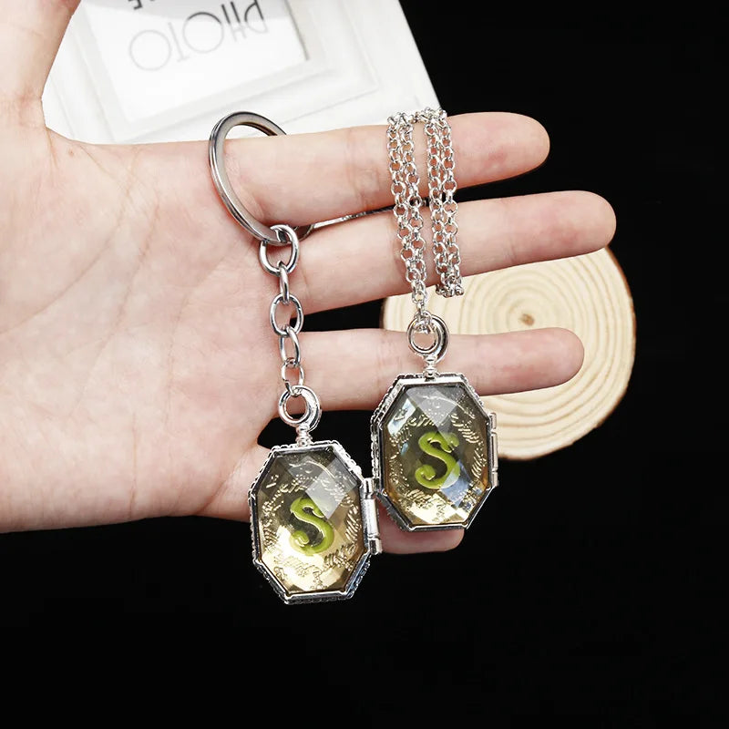 Harry Potter Horcrux Necklace & Keychain Set - Slytherin Locket, Ravenclaw Diadem, Hufflepuff Cup - Vintage Movie Replica Jewelry for Fans