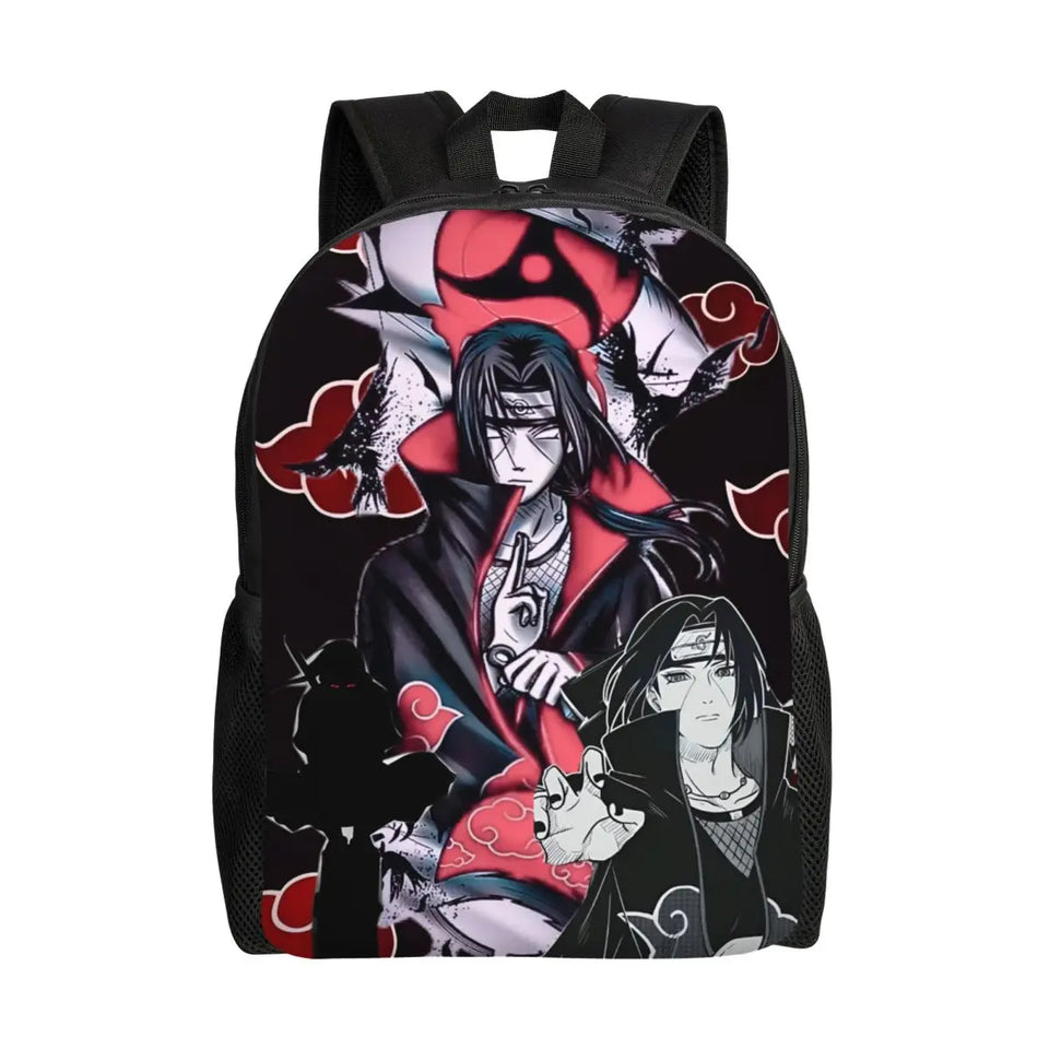 Itachi Uchiha Manga Collage Backpack - Anime Torn Graphic School Bookbag with Sharingan Eyes - Durable Canvas Laptop Daypack for Anime Fans, Students & Cosplay