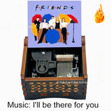 Friends TV Show Hand-Crank Wooden Music Box - "I'll Be There For You" Theme Song - Laser-Engraved Cast Silhouette & Iconic Umbrella Art - Nostalgic TV Series Collectible & Best Friend Gift