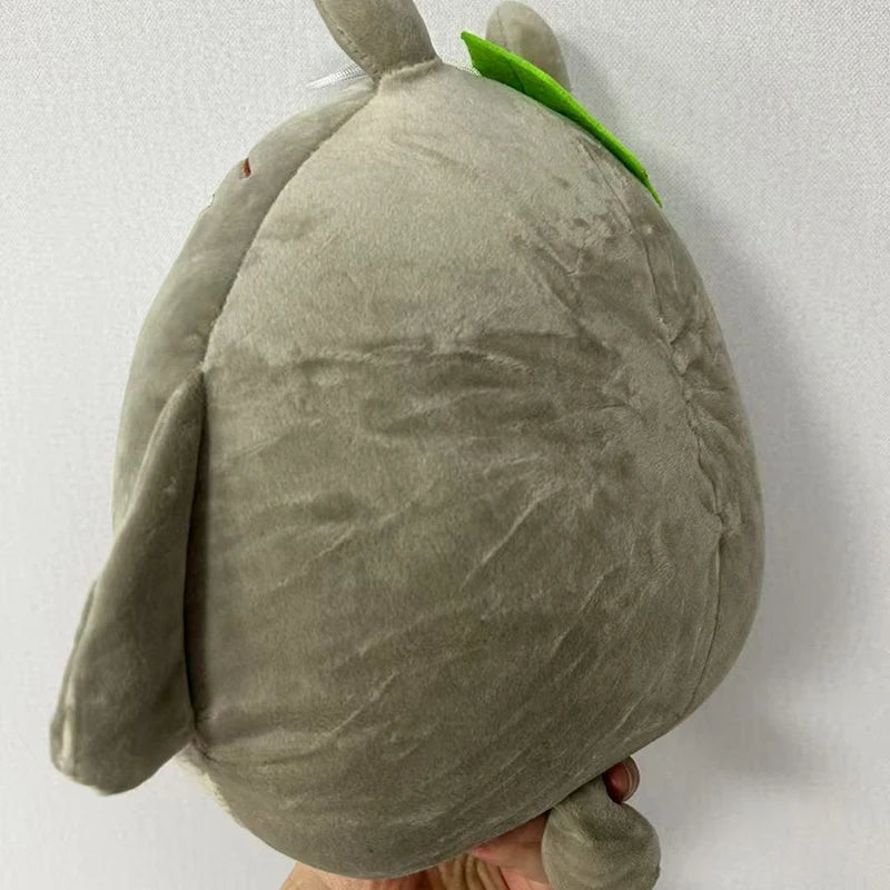 Anime Grey Forest Spirit Plush Toy - Cute Round Totoro Leaf Plushie Cushion - Kawaii Fluffy Chonky Animal Stuffed Doll - Collectible Nostalgic Fan Gift for Kids Room & Bed Desk Display