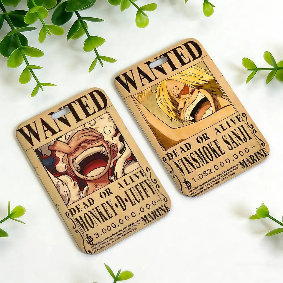 Anime Pirate Wanted Poster Luggage Tag - Vintage Monkey D Luffy Gear 5 Bounty Card - Retro Vinsmoke Sanji & Nico Robin Travel ID Bag Tag - Nostalgic Manga Fan Gift for Backpack, Suitcase & Keychain