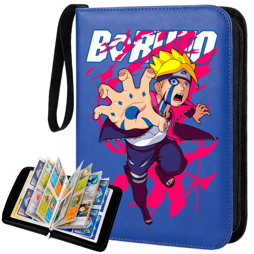 Anime Rogue Ninja Zippered Trading Card Binder - 9-Pocket PU Leather TCG Collector Folder Album with Wrist Strap & Red Cloud Graphic - Portable Storage Case for Pokemon, MTG, Yu-Gi-Oh & Sports Cards