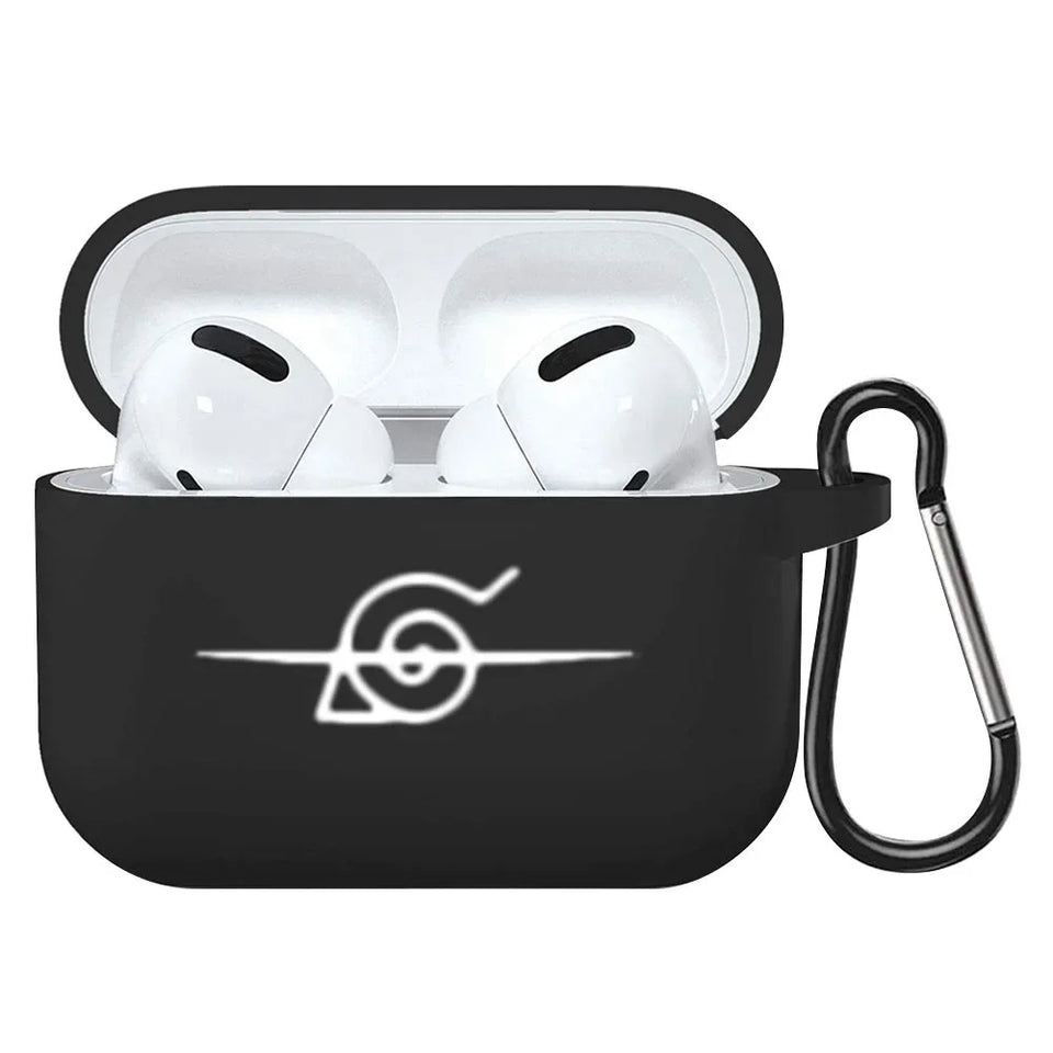 Anime Ninja Protective Silicone Case Cover for AirPods Pro / 1 & 2 / 3 - Shockproof Earphone Case with Carabiner Clip Featuring Akatsuki Cloud, Uchiha Crest & Rinnegan Seals - Gift for Anime Fans & Gamers