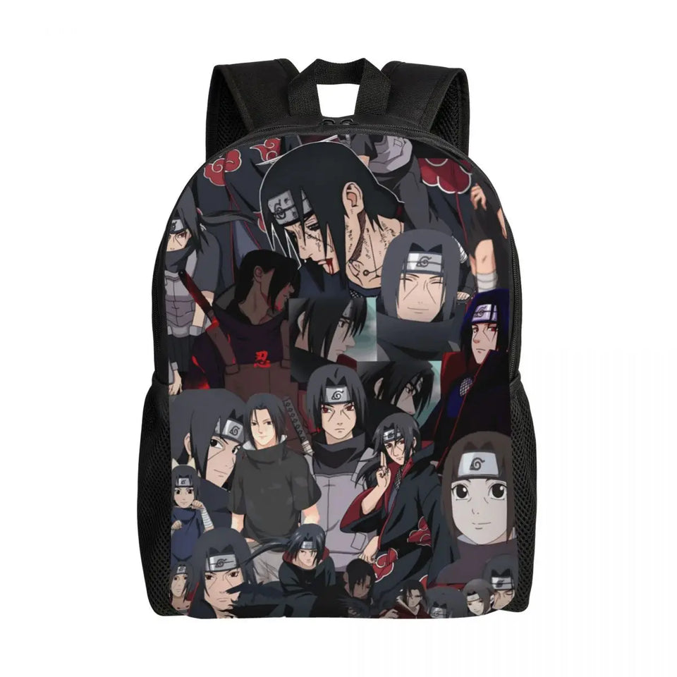 Itachi Uchiha Manga Collage Backpack - Anime Torn Graphic School Bookbag with Sharingan Eyes - Durable Canvas Laptop Daypack for Anime Fans, Students & Cosplay