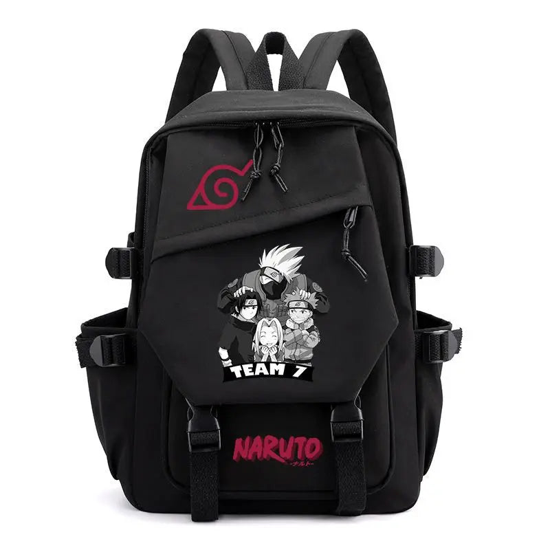 Anime Tactical Buckle Canvas Backpack - Leaf Village & Anbu Mask Graphic School Bookbag with Laptop Sleeve - Aesthetic Multi-Pocket Travel Rucksack for Students & Anime Fans
