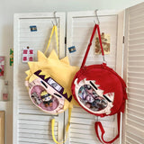 Anime Plush Ita Bag Crossbody Shoulder Bag - Clear Display Window Plushie Purse for Enamel Pins & Keychains Featuring Gaara & Sasuke - Aesthetic Ita Bag for Conventions, Cosplay & Anime Fans