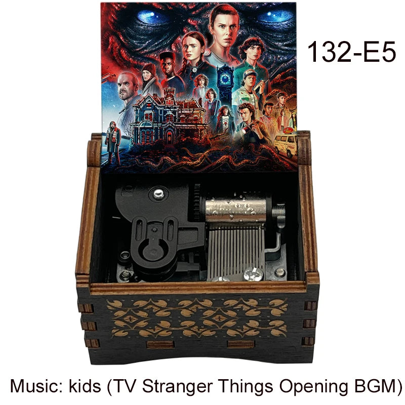 Stranger Things Alphabet Wall Hand-Crank Music Box - Vintage Laser-Engraved Wooden Keepsake - Classic Sci-Fi Mystery Movie Souvenir & Collector’s Gift