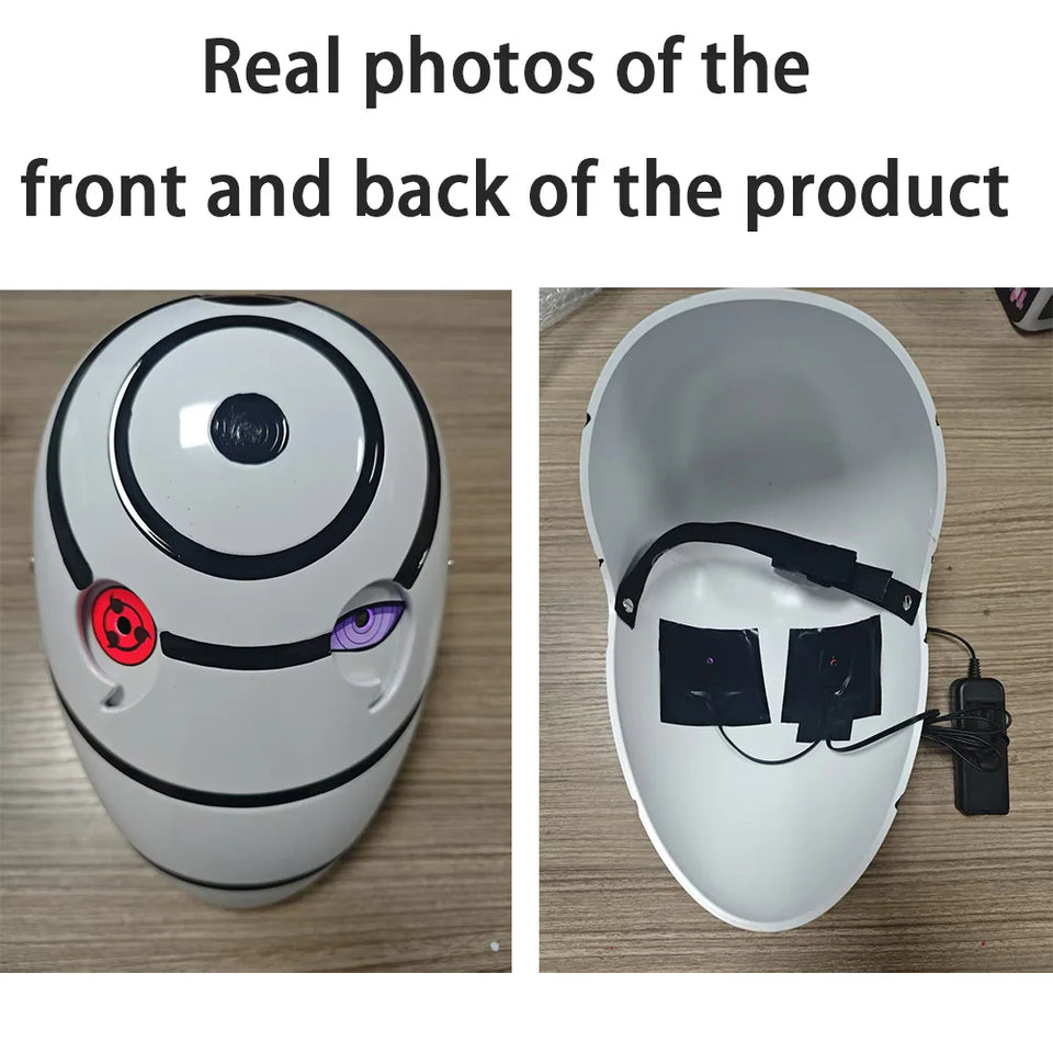 Naruto Obito War Mask with LED Glowing Eyes - Tobi White Rinnegan & Sharingan Illuminated Cosplay Helmet - Full-Face Light-Up Mask for Anime Conventions, Halloween & Displays