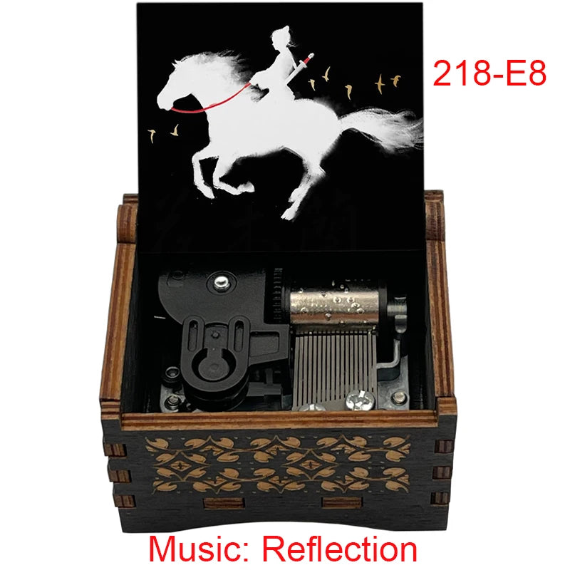 Legendary Warrior Princess Engraved Wooden Music Box - Retro Hand Cranked Musical Box with Reflection Song Theme - Nostalgic Asian Folklore Fan Keepsake Gift for Birthday, Room & Desk Decor