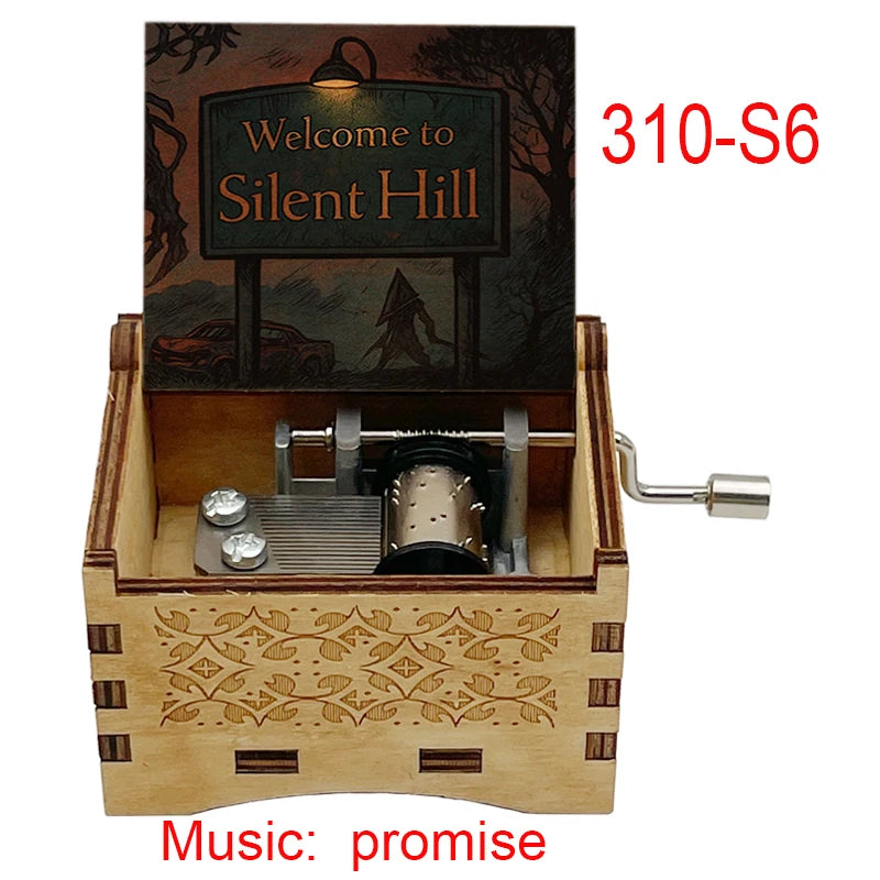 Silent Hill Hand-Crank Wooden Music Box - "Promise (Reprise)" Theme - Pyramid Head Laser-Engraved Keepsake - Gothic Horror Gaming Collectible - Psychological Horror Movie Merchandise