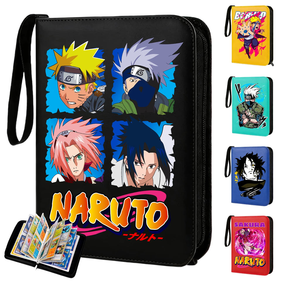 Anime Rogue Ninja Zippered Trading Card Binder - 9-Pocket PU Leather TCG Collector Folder Album with Wrist Strap & Red Cloud Graphic - Portable Storage Case for Pokemon, MTG, Yu-Gi-Oh & Sports Cards
