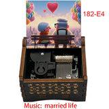 Disney-Pixar "Up" Hand-Crank Wooden Music Box - Married Life Theme Melody - Laser-Engraved Carl & Ellie Keepsake - Heartwarming Anniversary & Adventure Gift