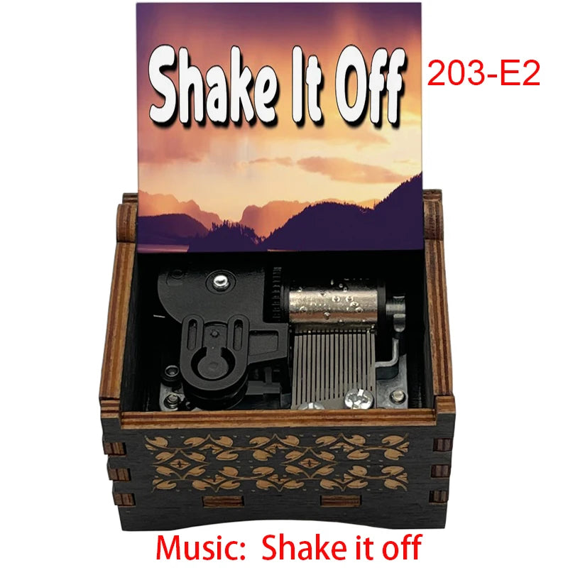 "Shake It Off" Hand-Crank Wooden Music Box - Taylor Swift Inspired Fan Souvenir - Laser-Engraved Pop Icon Silhouette & Lyric - Unique Musical Keepsake Gift