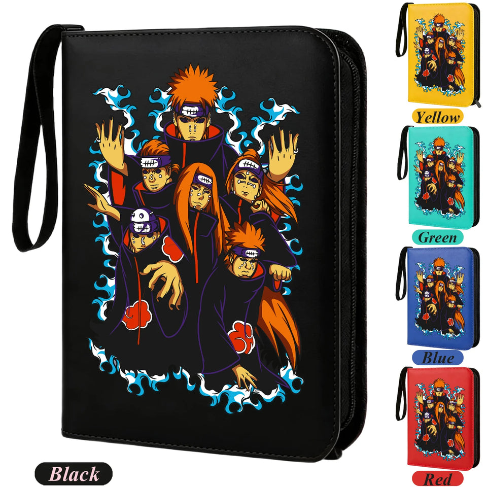 Anime Rogue Ninja Zippered Trading Card Binder - 9-Pocket PU Leather TCG Collector Folder Album with Wrist Strap & Red Cloud Graphic - Portable Storage Case for Pokemon, MTG, Yu-Gi-Oh & Sports Cards