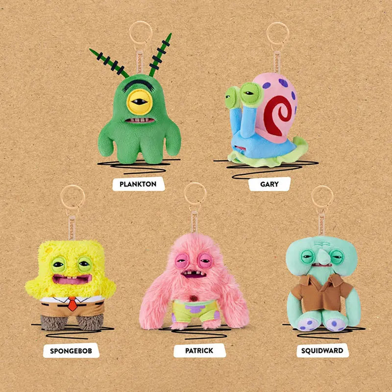 ZURU Fuggler x SpongeBob SquarePants Plush Collection - Limited Edition "Funny Ugly Monster" Keychains - Creepy-Cute Cartoon Collectibles - SpongeBob, Patrick, Squidward & Gary Editions