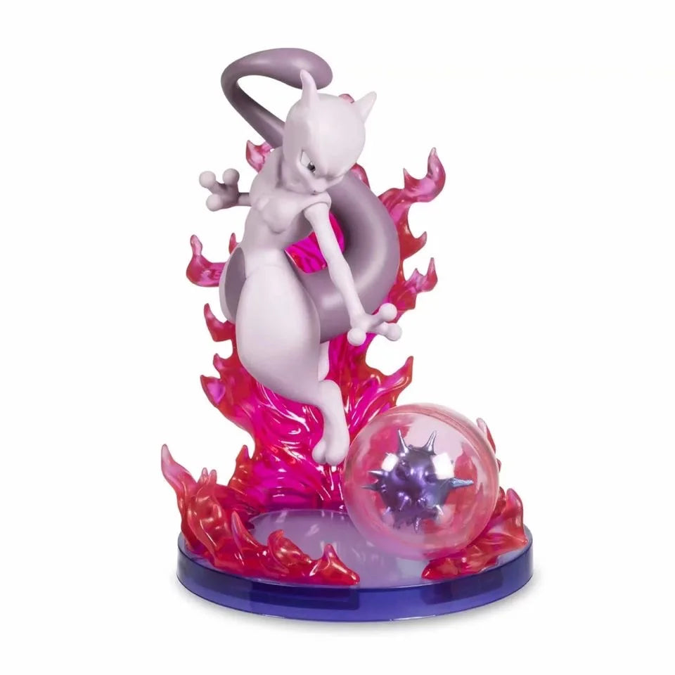 Pokémon Mewtwo LED Diorama Statue - Glowing Psychic Energy & Shadow Ball Action Figure - Collectible Anime Desk Statue & Gaming Setup Display - 15CM