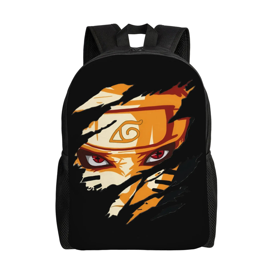 Naruto Eight Trigrams Sealing Emblem Backpack - Minimalist Nine-Tails Seal Symbol Canvas Bookbag - Black Anime Laptop Daypack for Students, Travel & Cosplay