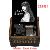 "Love Story" Hand-Crank Wooden Music Box - Taylor Swift Inspired Fan Souvenir - Laser-Engraved Portrait & Classic Lyric Motif - Premium Musical Keepsake Gift