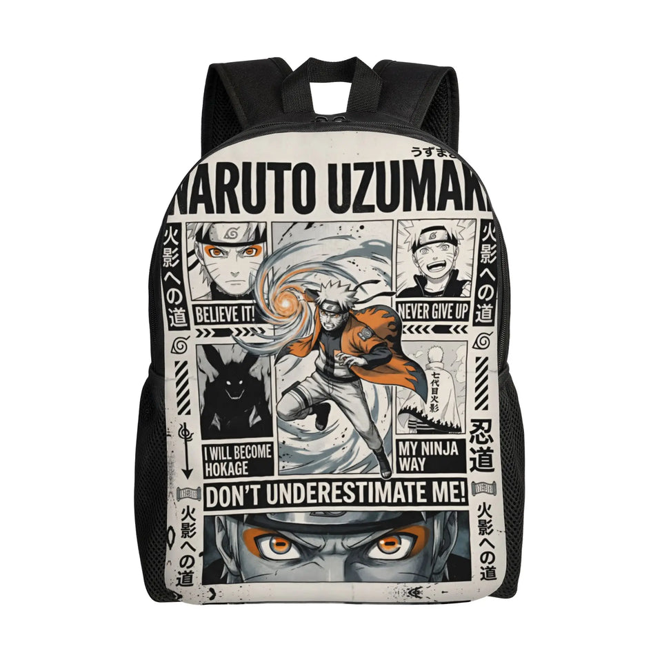 Naruto Eight Trigrams Sealing Emblem Backpack - Minimalist Nine-Tails Seal Symbol Canvas Bookbag - Black Anime Laptop Daypack for Students, Travel & Cosplay