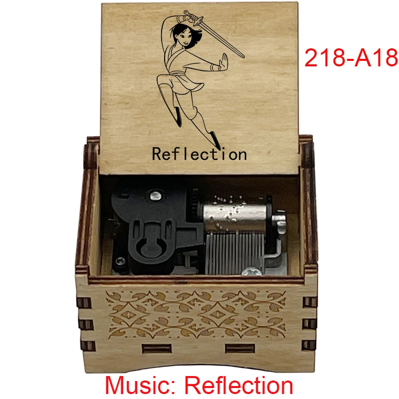Legendary Warrior Princess Engraved Wooden Music Box - Retro Hand Cranked Musical Box with Reflection Song Theme - Nostalgic Asian Folklore Fan Keepsake Gift for Birthday, Room & Desk Decor