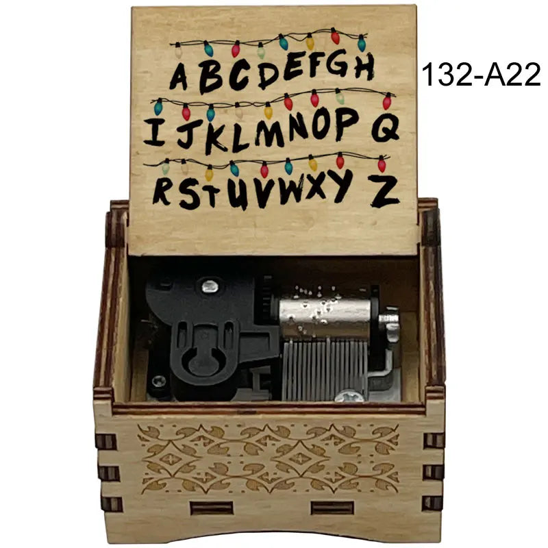 Stranger Things Alphabet Wall Hand-Crank Music Box - Vintage Laser-Engraved Wooden Keepsake - Classic Sci-Fi Mystery Movie Souvenir & Collector’s Gift