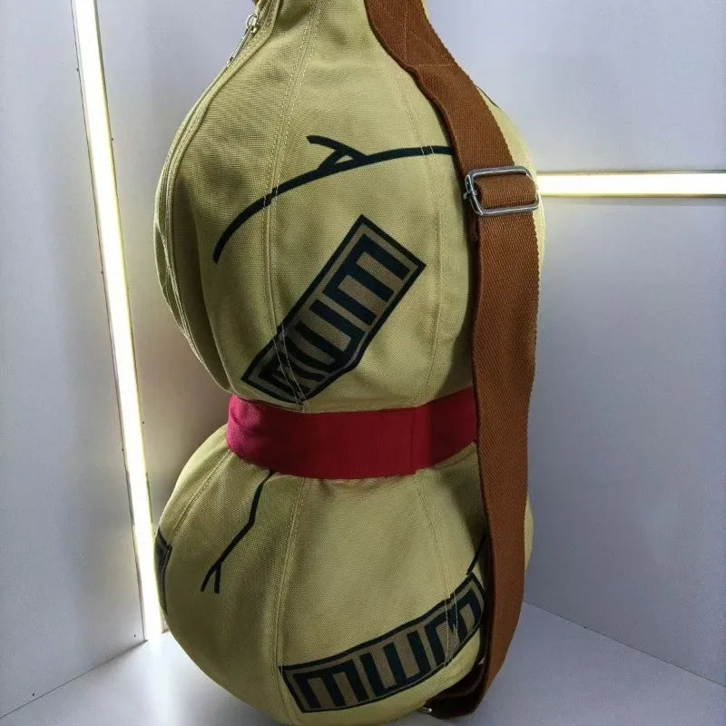 Anime Sand Gourd Cosplay Backpack - Replica Canvas Sand Gourd Shoulder Bag with Sealing Marks & Red Sash - Anime Cosplay Prop Daypack for Conventions, Halloween & Shinobi Fans