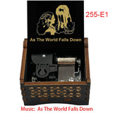 Classic Fantasy Ballad Wooden Music Box - Retro Hand Cranked Musical Gift with As The World Falls Down Quote - Romantic Laser Engraved Silhouette Keepsake for Anniversary, Birthday & Desk Decor