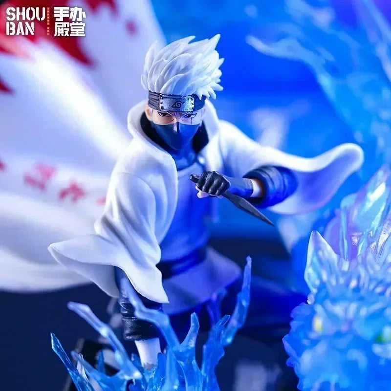 Naruto Kakashi Hatake Sixth Hokage Diorama Statue - Lightning Hound Chidori Chakra Effect Statue - Collectible Anime Desk Figure & Display Centerpiece - 22CM