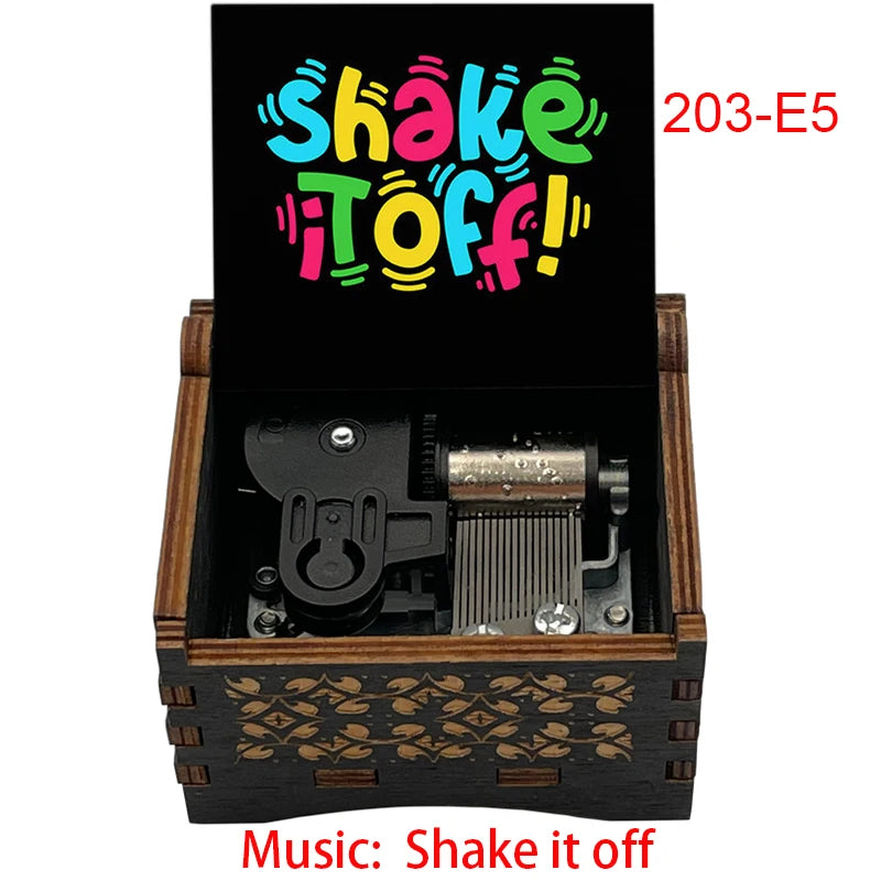 "Shake It Off" Hand-Crank Wooden Music Box - Taylor Swift Inspired Fan Souvenir - Laser-Engraved Pop Icon Silhouette & Lyric - Unique Musical Keepsake Gift