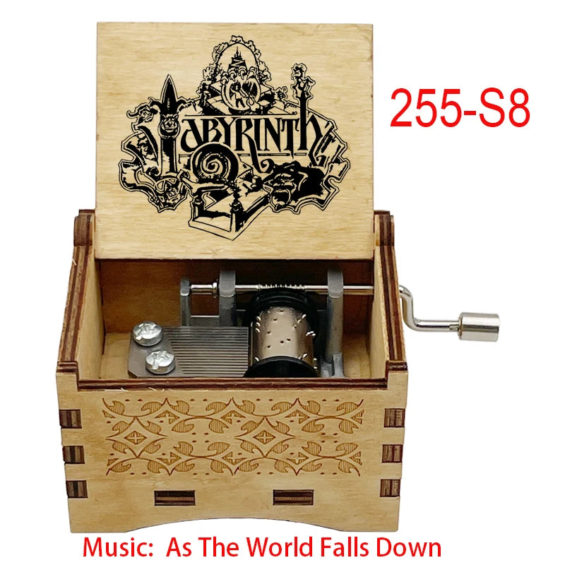 Classic Fantasy Ballad Wooden Music Box - Retro Hand Cranked Musical Gift with As The World Falls Down Quote - Romantic Laser Engraved Silhouette Keepsake for Anniversary, Birthday & Desk Decor