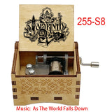 Classic Fantasy Ballad Wooden Music Box - Retro Hand Cranked Musical Gift with As The World Falls Down Quote - Romantic Laser Engraved Silhouette Keepsake for Anniversary, Birthday & Desk Decor