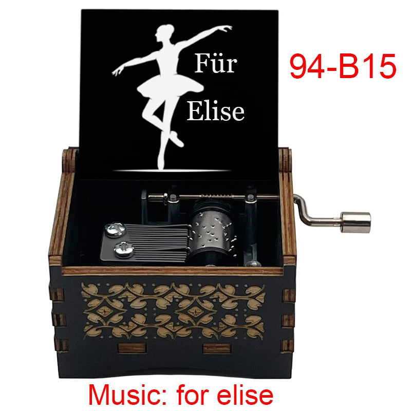 Für Elise Hand-Crank Wooden Music Box - Laser-Engraved Beethoven Classical Theme Replica - Elegant Ballerina Souvenir & Vintage Musical Keepsake Gift